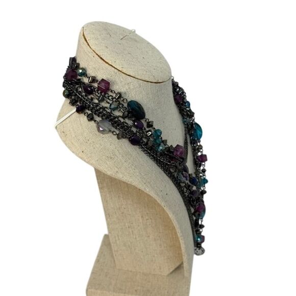 Premier Designs Vibrant Gems Necklace Long or Bib Multichain Gunmetal Black - Picture 3 of 5